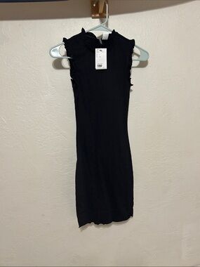 Divided Black Sleeveless Ruffle-Trim Mini Dress